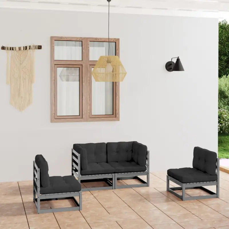 Massief grenenhout tuinset voor ontspanning en genieten in de tuin - Grijs / Ja - Tuinsets
