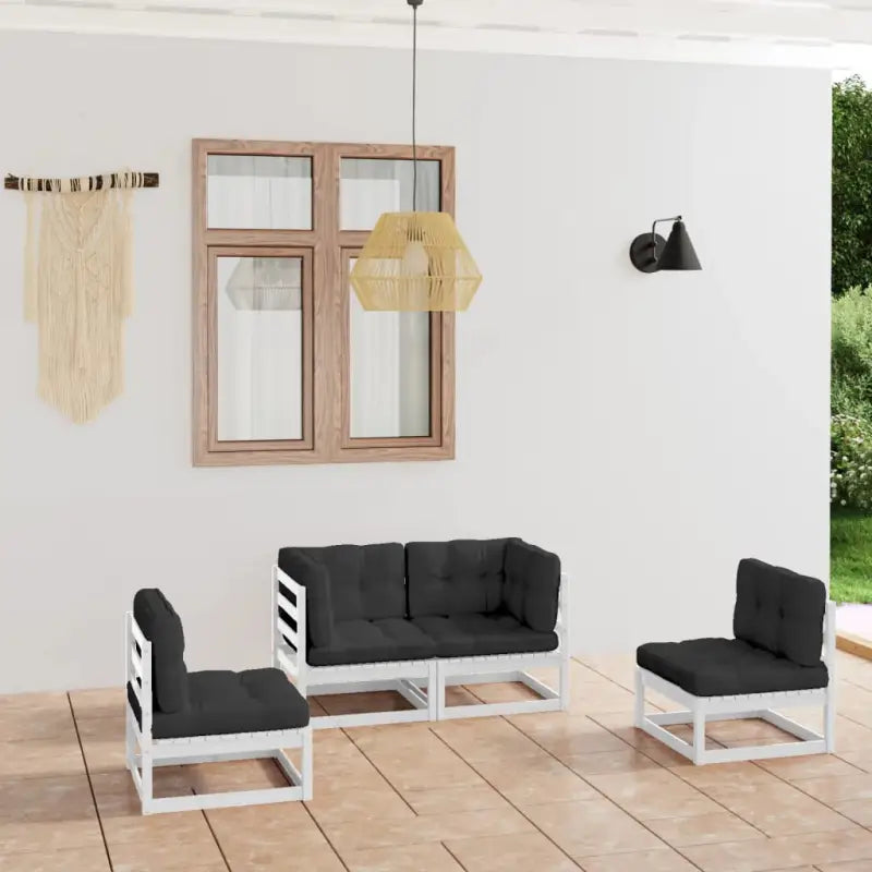 Massief grenenhout tuinset voor ontspanning en genieten in de tuin - Wit / Ja - Tuinsets