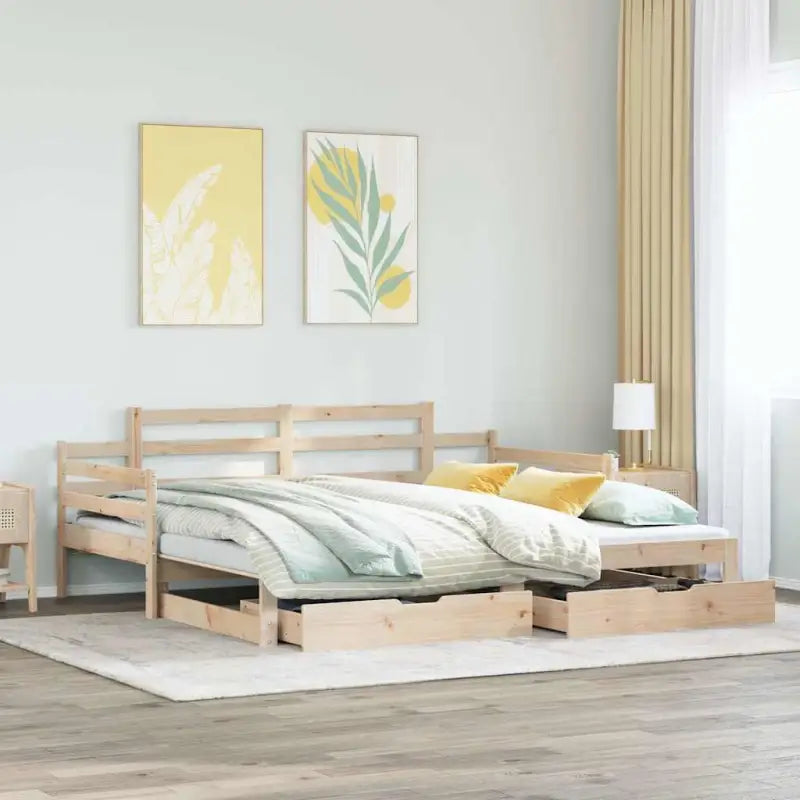Massief Grenenhouten 2-in-1 slaapbank met onderschuifbed - Naturel / 80 x 200 cm - Bedden & bedframes