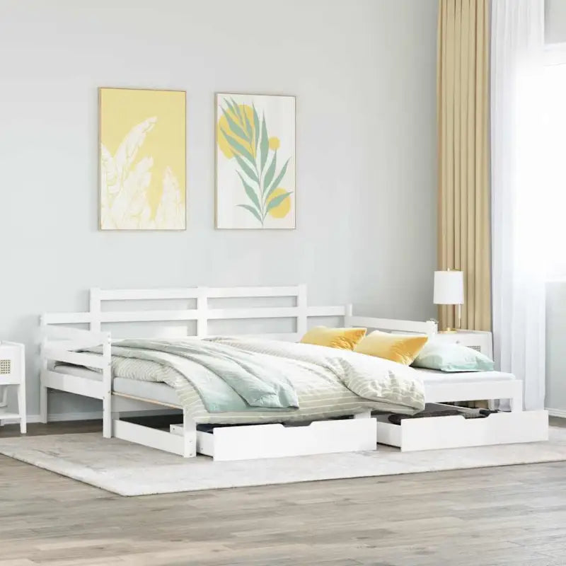 Massief Grenenhouten 2-in-1 slaapbank met onderschuifbed - Wit / 90 x 200 cm - Bedden & bedframes
