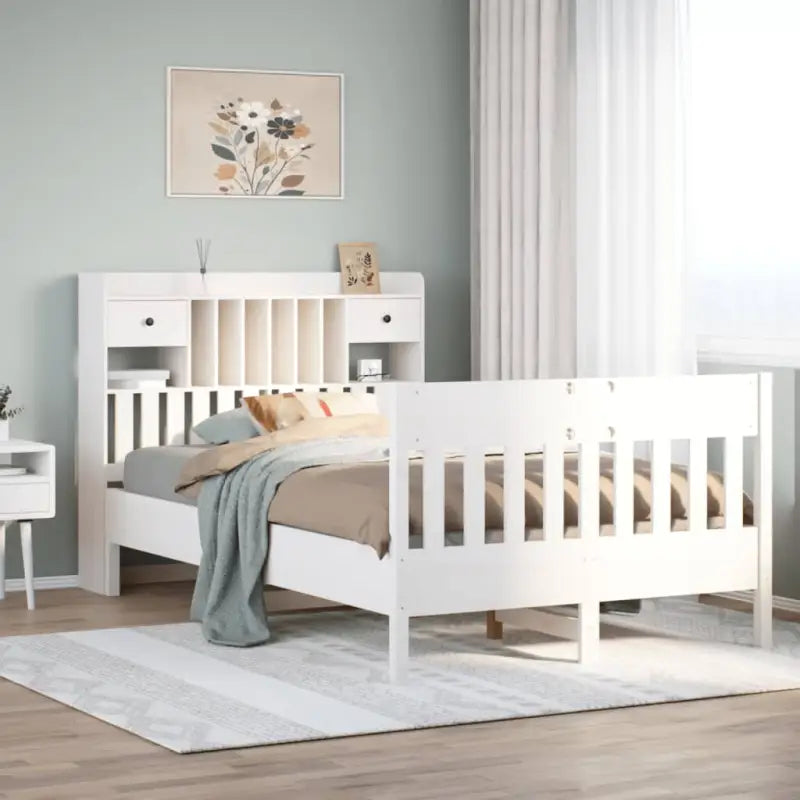 Massief Grenenhouten Bedframe met Extra Opbergruimte voor een Goede Nachtrust - Wit / 135 x 190 cm - Bedden & bedframes