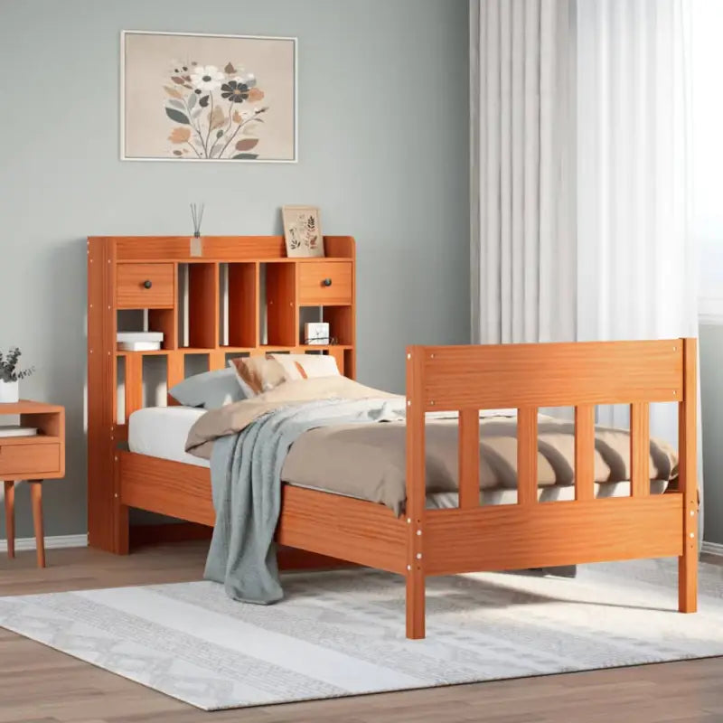 Massief Grenenhouten Bedframe met Extra Opbergruimte voor een Goede Nachtrust - Wasbruin / 90 x 190 cm - Bedden &