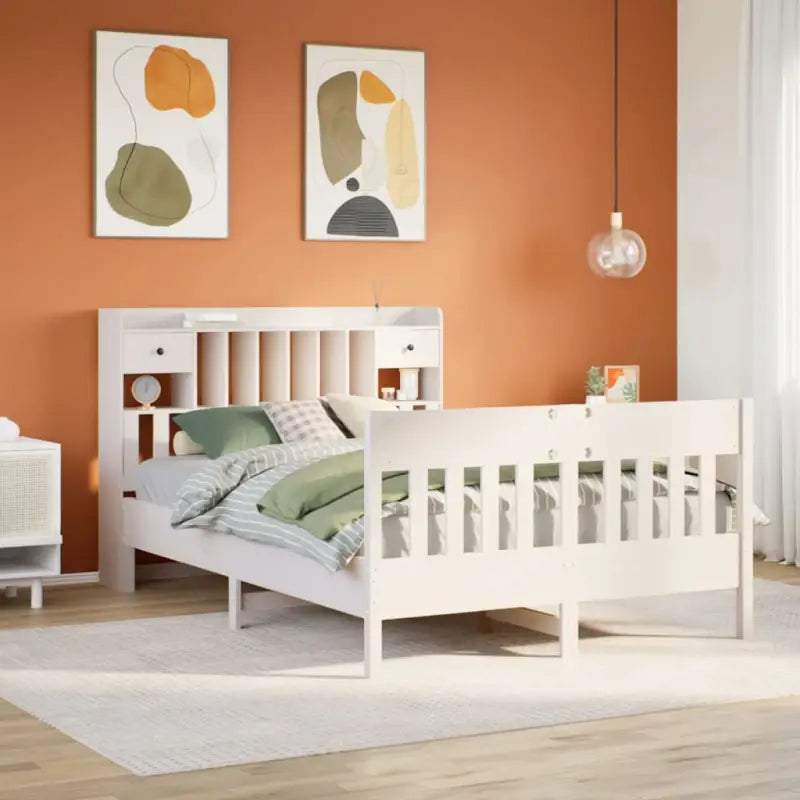Massief Grenenhouten Bedframe met Extra Opbergruimte voor een Goede Nachtrust - Wit / 150 x 200 cm - Bedden & bedframes