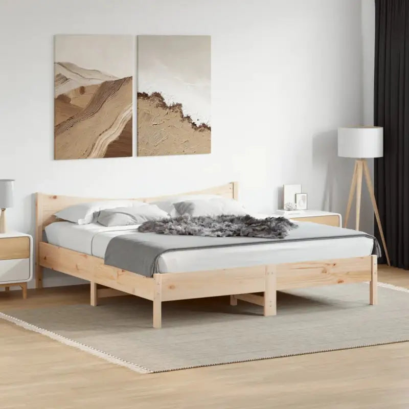 Massief Grenenhouten bedframe met multiplex lattenbodem en uitstekende ondersteuning - Natuurlijk grenenhout / 200 x
