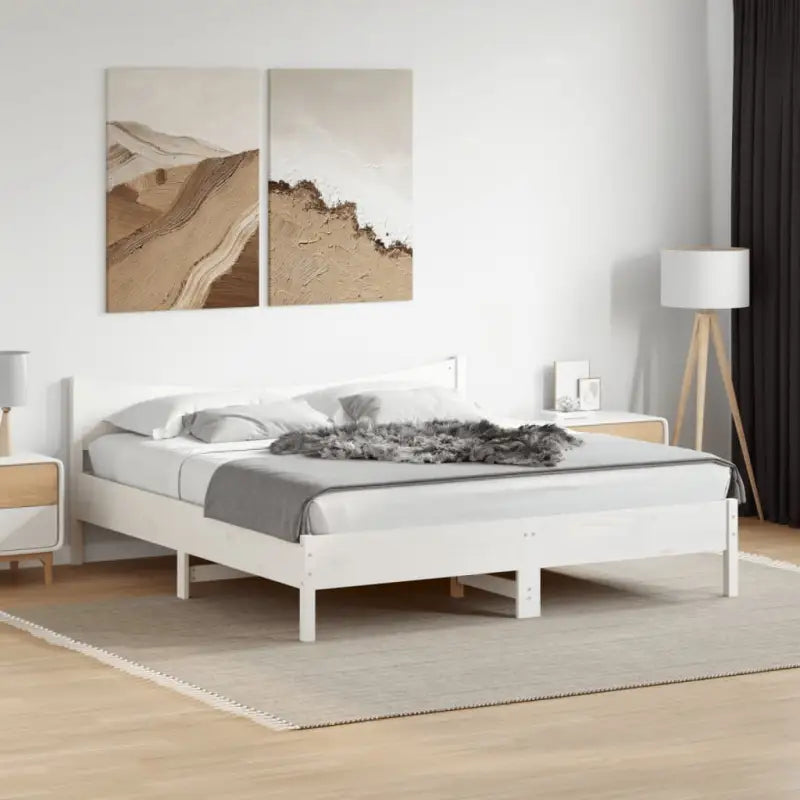 Massief Grenenhouten bedframe met multiplex lattenbodem en uitstekende ondersteuning - Wit / 200 x 200 cm - Bedden &