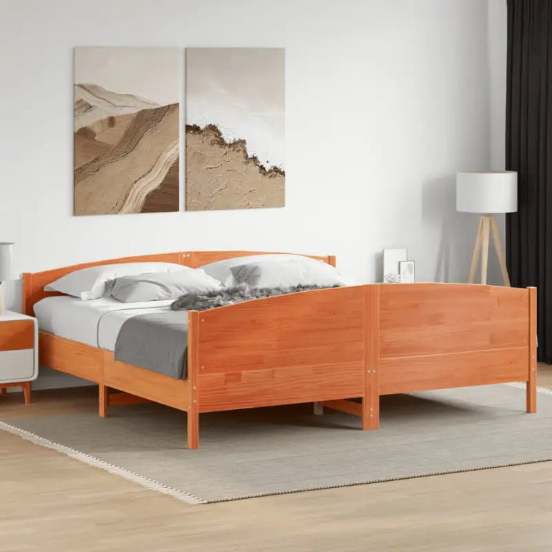 Massief Grenenhouten Bedframe met Multiplex Lattenbodem - Bruin / 200 x 200 cm - Bedden & bedframes