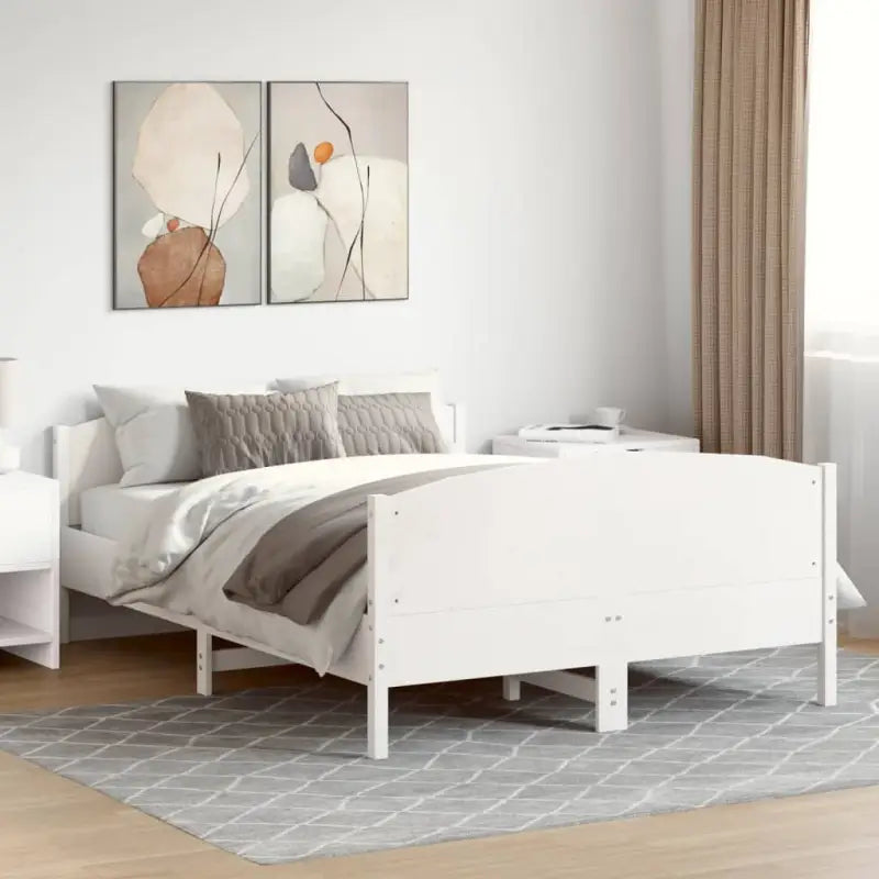 Massief Grenenhouten Bedframe met Multiplex Lattenbodem - Wit / 140 x 190 cm - Bedden & bedframes