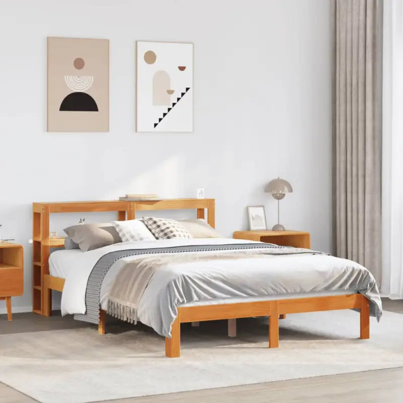 Massief Grenenhouten Bedframe voor een Natuurlijk en Comfortabel Slaapplekje - Wasbruin / 135 x 190 cm - Bedden &