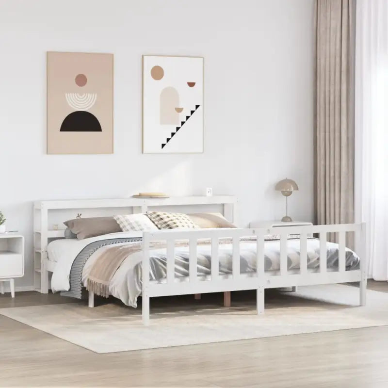 Massief Grenenhouten Bedframe voor een Natuurlijke en Decoratieve Look - Wit / 180 x 200 cm - Bedden & bedframes