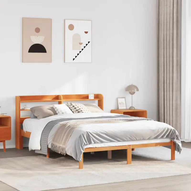 Massief Grenenhouten Bedframe voor een Natuurlijke en Decoratieve Slaapruimte - Wasbruin / 140 x 200 cm - Bedden &