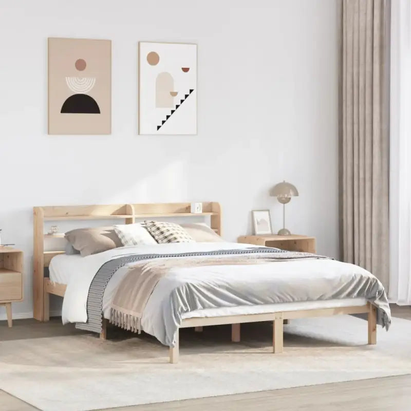 Massief Grenenhouten Bedframe voor een Natuurlijke en Decoratieve Slaapruimte - Naturel / 160 x 200 cm - Bedden &