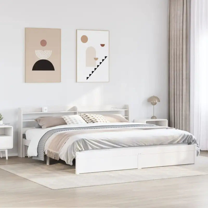 Massief Grenenhouten bedframe voor een natuurlijke en praktische uitstraling - Wit / 200 x 200 cm - Bedden & bedframes