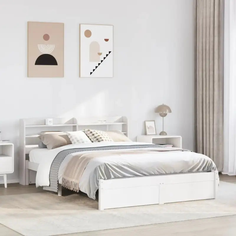Massief Grenenhouten bedframe voor een natuurlijke en praktische uitstraling - Wit / 135 x 190 cm - Bedden & bedframes