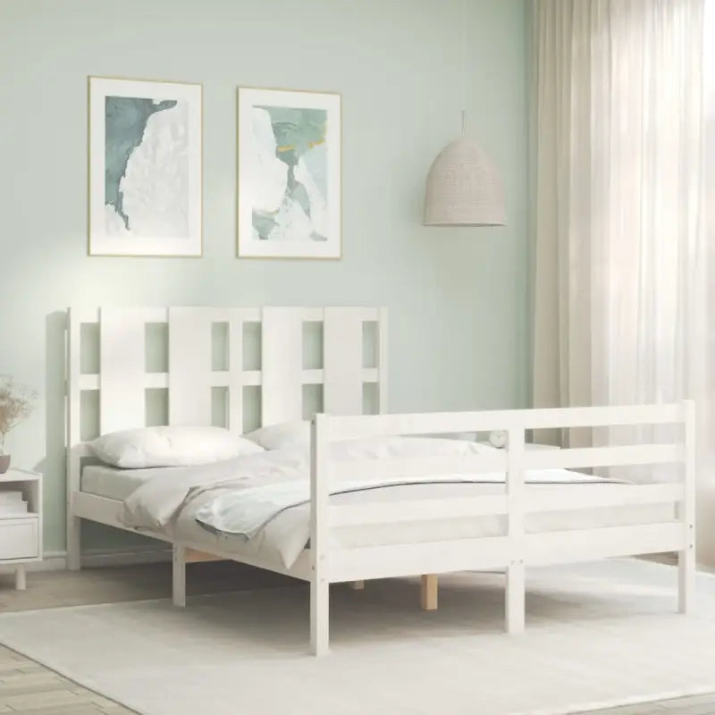 Massief grenenhouten bedframe voor een natuurlijke en praktische inrichting - Wit / 140 x 190 cm - Bedden & bedframes