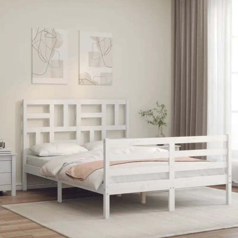 Massief Grenenhouten bedframe voor een natuurlijke en stijlvolle slaapkamer - Wit / 135 x 190 cm - Bedden & bedframes