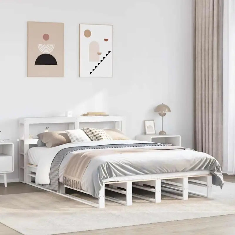 Massief Grenenhouten Bedframe voor een Stevige en Decoratieve Slaapruimte - Wit / 140 x 190 cm - Bedden & bedframes