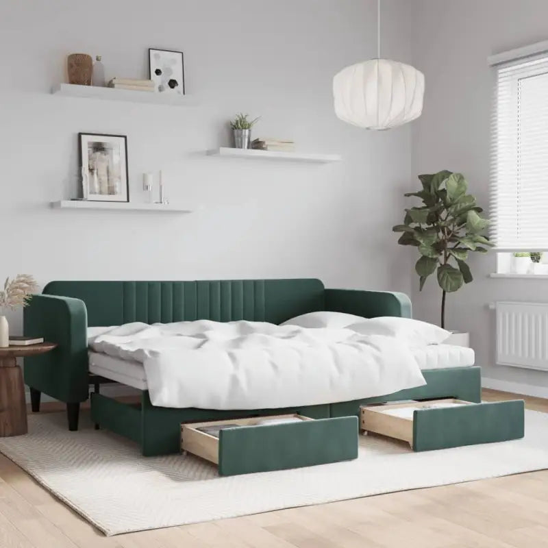 Massief hout 2-in-1 dagbed met modern ontwerp voor woon- of slaapkamer - Donkergroen / 80 x 200 cm / met onderschuifbed
