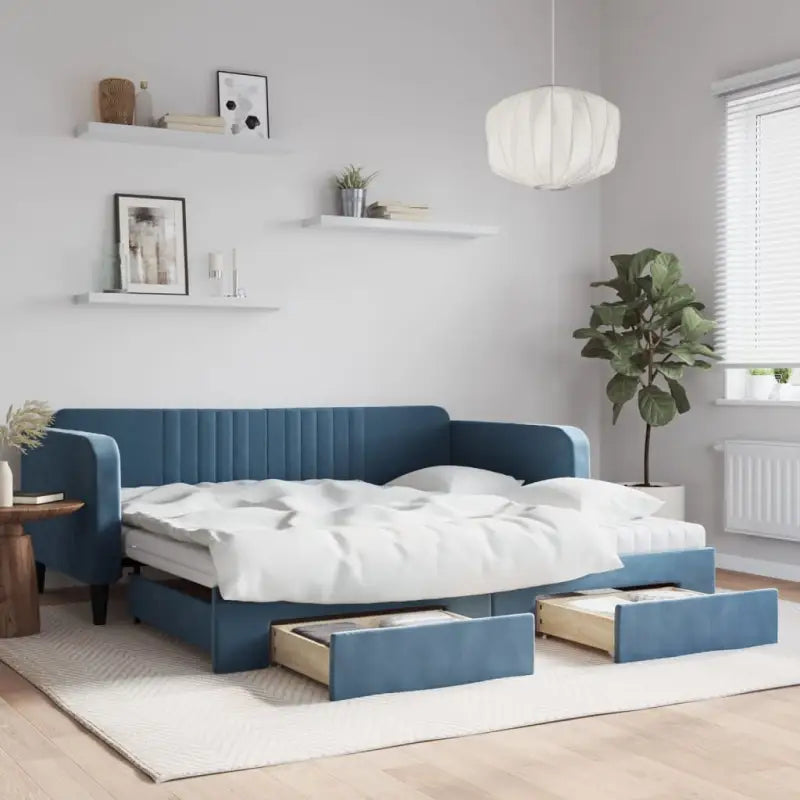 Massief hout 2-in-1 dagbed met modern ontwerp voor woon- of slaapkamer - Blauw / 100 x 200 cm / met onderschuifbed