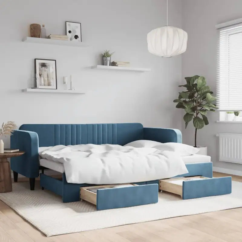 Massief hout 2-in-1 dagbed met modern ontwerp voor woon- of slaapkamer - Blauw / 80 x 200 cm / met onderschuifbed