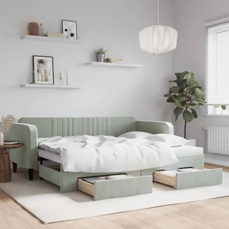 Massief hout 2-in-1 dagbed met modern ontwerp voor woon- of slaapkamer - Lichtgrijs / 90 x 200 cm / met onderschuifbed