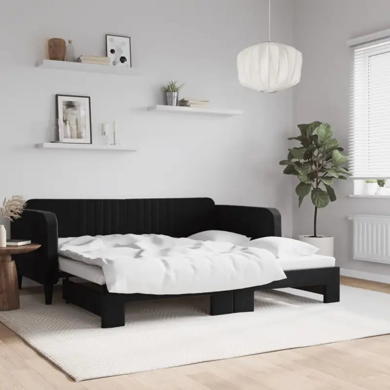 Massief hout 2-in-1 dagbed met modern ontwerp voor woon- of slaapkamer - Zwart / 90 x 190 cm / met onderschuifbed