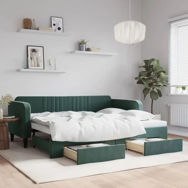 Massief hout 2-in-1 dagbed met modern ontwerp voor woon- of slaapkamer - Donkergroen / 90 x 200 cm / met onderschuifbed