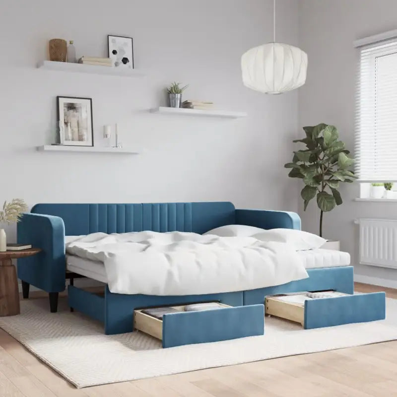 Massief hout 2-in-1 dagbed met modern ontwerp voor woon- of slaapkamer - Blauw / 90 x 200 cm / met onderschuifbed