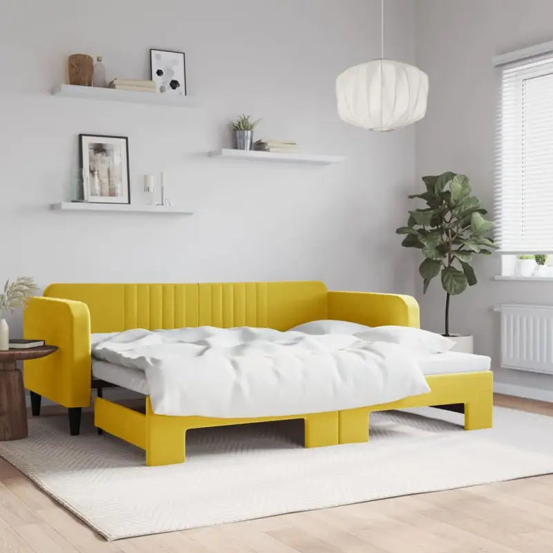 Massief hout 2-in-1 dagbed met modern ontwerp voor woon- of slaapkamer - Geel / 90 x 200 cm / met onderschuifbed