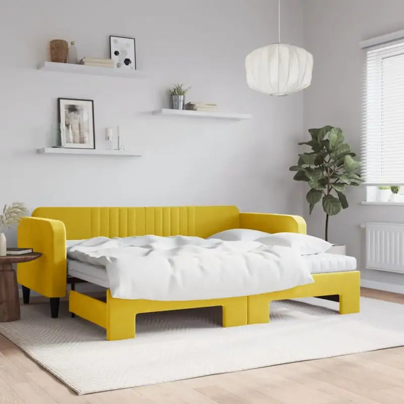 Massief hout 2-in-1 dagbed met modern ontwerp voor woon- of slaapkamer - Geel / 90 x 200 cm / met onderschuifbed