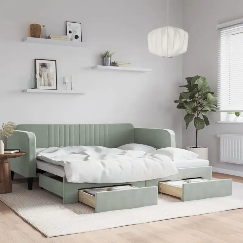 Massief hout 2-in-1 dagbed met modern ontwerp voor woon- of slaapkamer - Lichtgrijs / 90 x 190 cm / met onderschuifbed