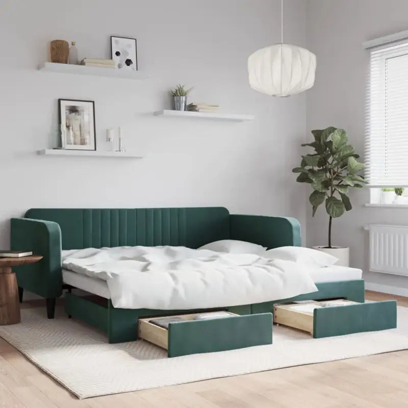 Massief hout 2-in-1 dagbed met modern ontwerp voor woon- of slaapkamer - Donkergroen / 100 x 200 cm