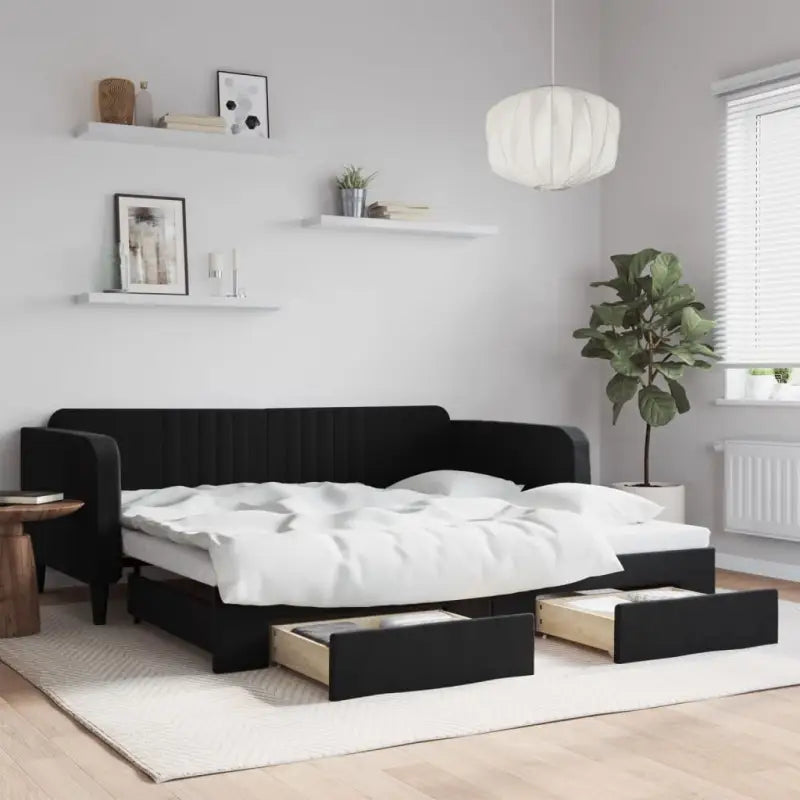 Massief hout 2-in-1 dagbed met modern ontwerp voor woon- of slaapkamer - Zwart / 100 x 200 cm / met onderschuifbed