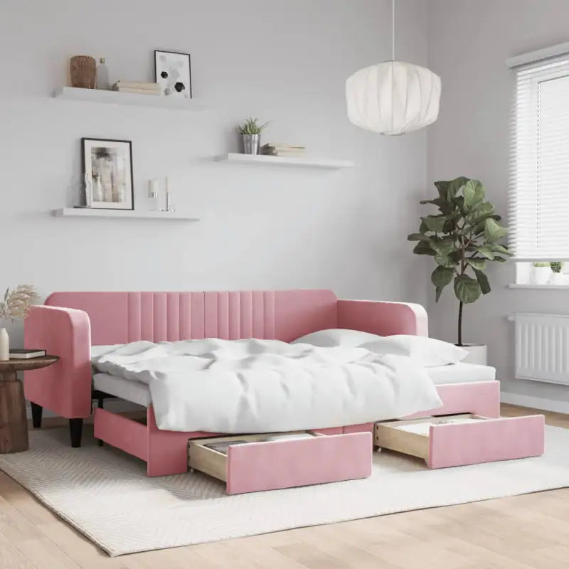 Massief hout 2-in-1 dagbed met modern ontwerp voor woon- of slaapkamer - Roze / 80 x 200 cm / met onderschuifbed