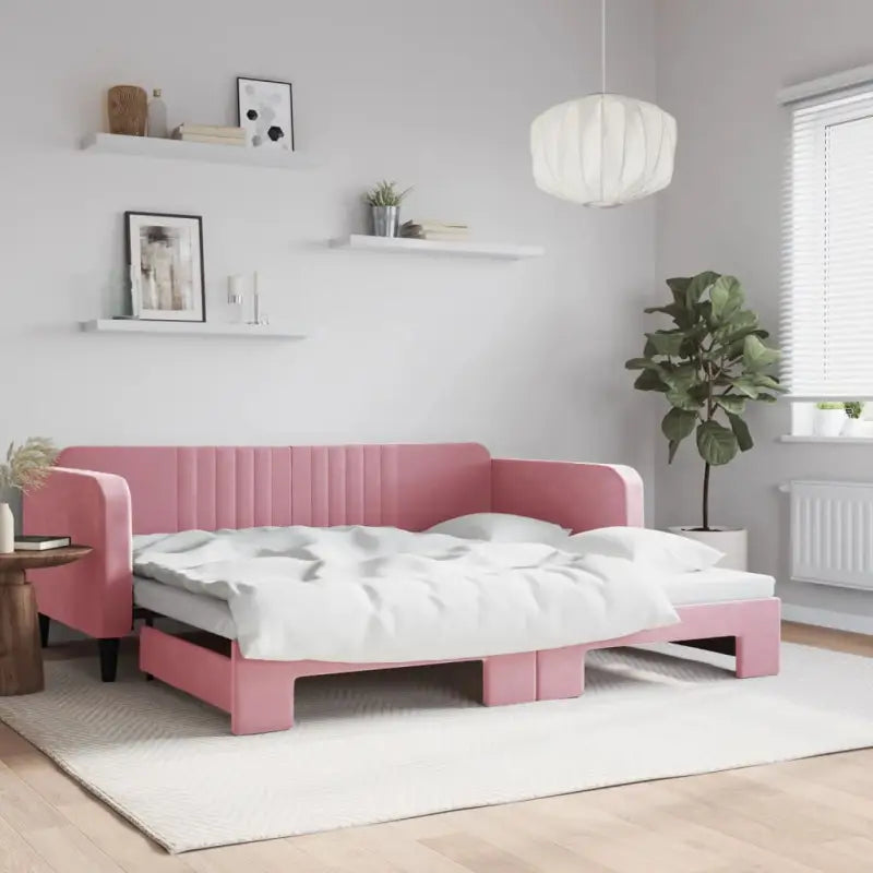 Massief hout 2-in-1 dagbed met modern ontwerp voor woon- of slaapkamer - Roze / 100 x 200 cm / met onderschuifbed