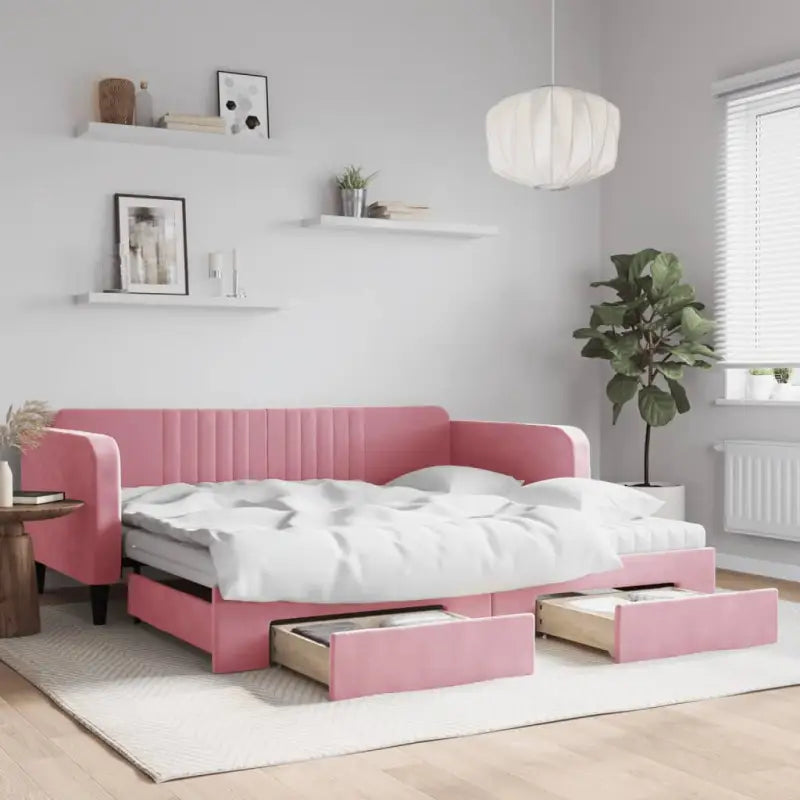 Massief hout 2-in-1 dagbed met modern ontwerp voor woon- of slaapkamer - Roze / 100 x 200 cm / met onderschuifbed