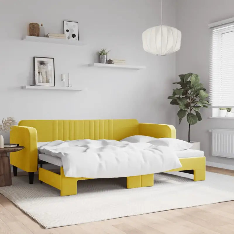 Massief hout 2-in-1 dagbed met modern ontwerp voor woon- of slaapkamer - Geel / 80 x 200 cm / met onderschuifbed