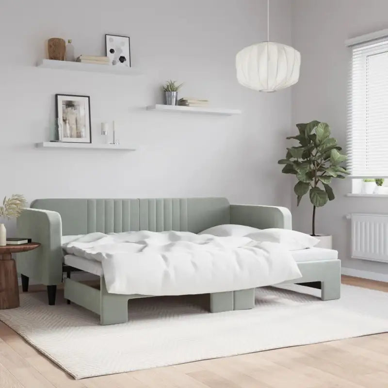 Massief hout 2-in-1 dagbed met modern ontwerp voor woon- of slaapkamer - Lichtgrijs / 80 x 200 cm / met onderschuifbed