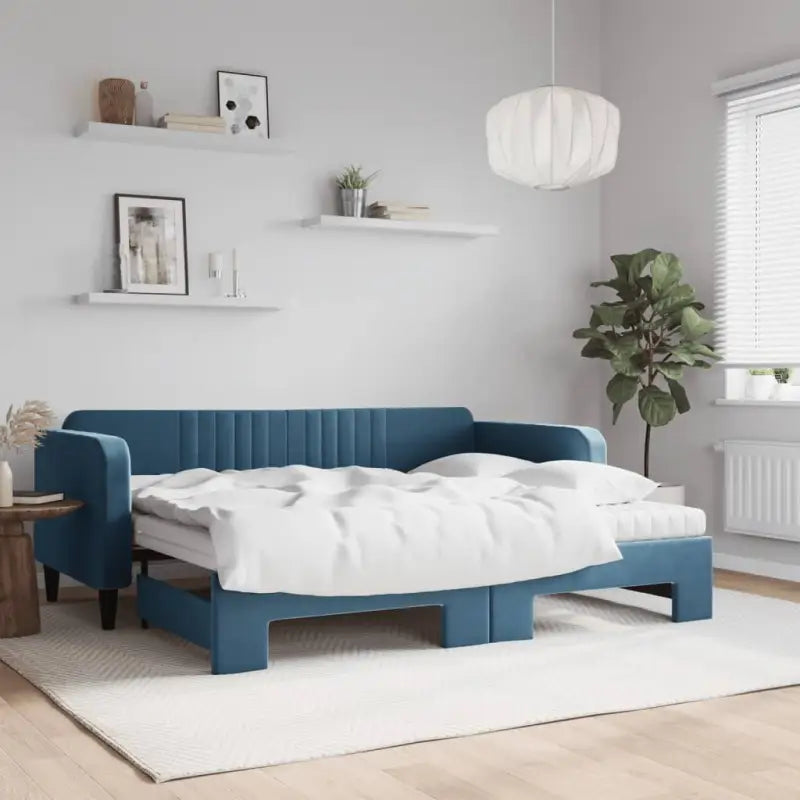 Massief hout 2-in-1 dagbed met modern ontwerp voor woon- of slaapkamer - Blauw / 90 x 200 cm / met onderschuifbed