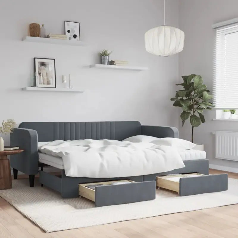 Massief hout 2-in-1 dagbed met modern ontwerp voor woon- of slaapkamer - Donkergrijs / 80 x 200 cm / met onderschuifbed