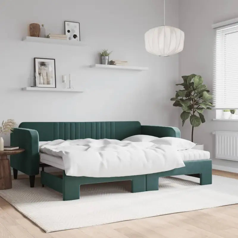 Massief hout 2-in-1 dagbed met modern ontwerp voor woon- of slaapkamer - Donkergroen / 90 x 200 cm / met onderschuifbed