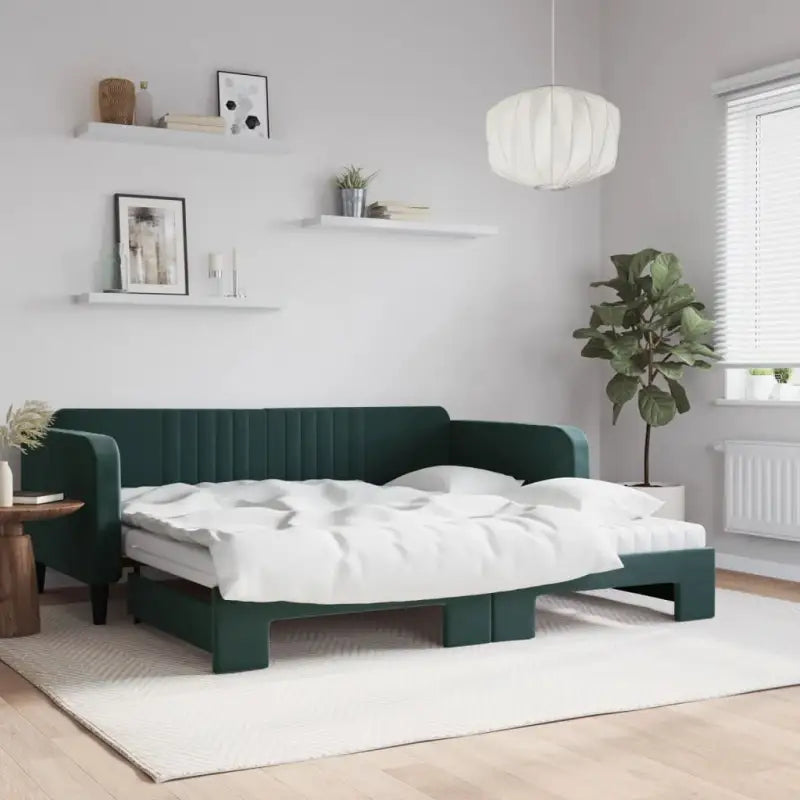 Massief hout 2-in-1 dagbed met modern ontwerp voor woon- of slaapkamer - Donkergroen / 100 x 200 cm