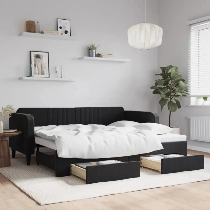 Massief hout 2-in-1 dagbed met modern ontwerp voor woon- of slaapkamer - Zwart / 90 x 200 cm / met onderschuifbed