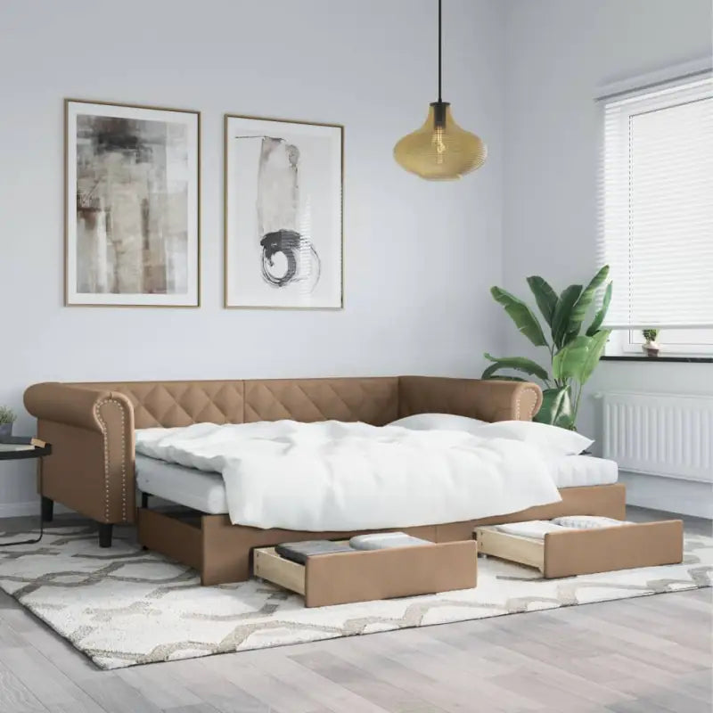 Massief hout 2-in-1 dagbed met modern ontwerp voor woonkamer of slaapkamer - Cappuccino / 90 x 200 cm