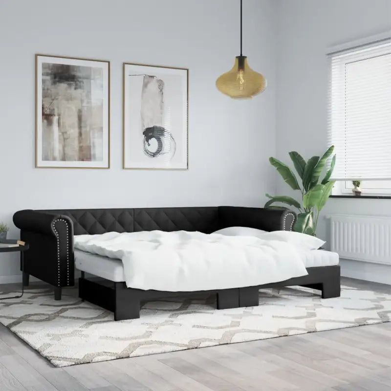 Massief hout 2-in-1 dagbed met modern ontwerp voor woonkamer of slaapkamer - Zwart / 90 x 200 cm / met onderschuifbed