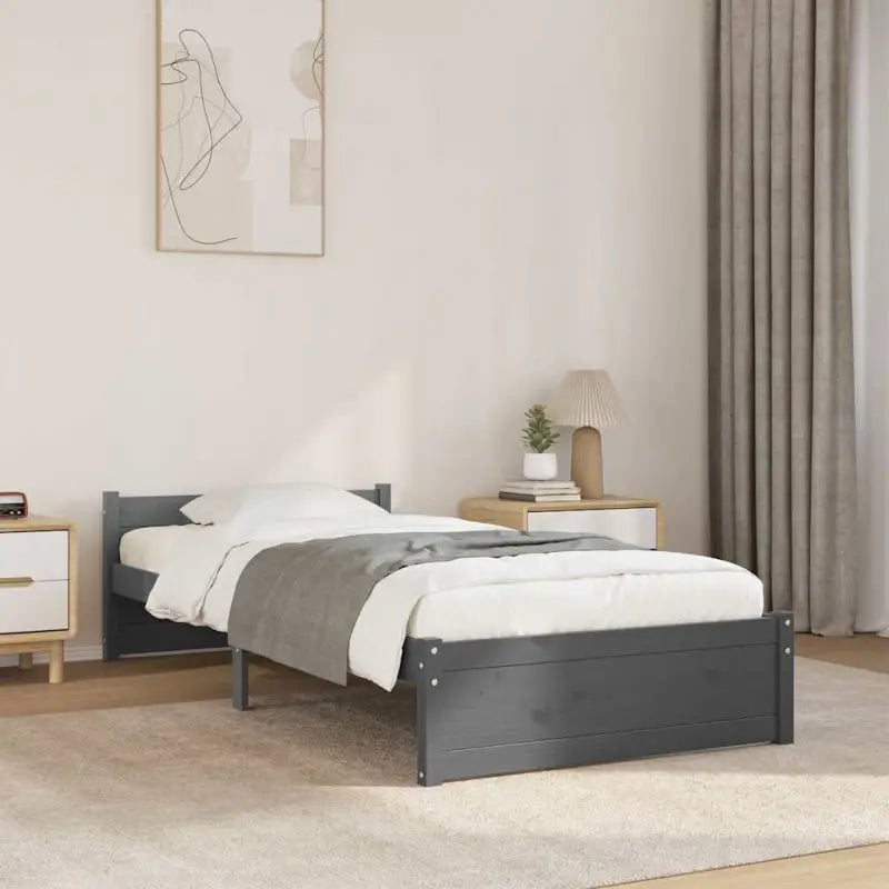 Massief hout bedframe van massief grenenhout met levering bevat - Grijs / 75 x 190 cm - Bedden & bedframes
