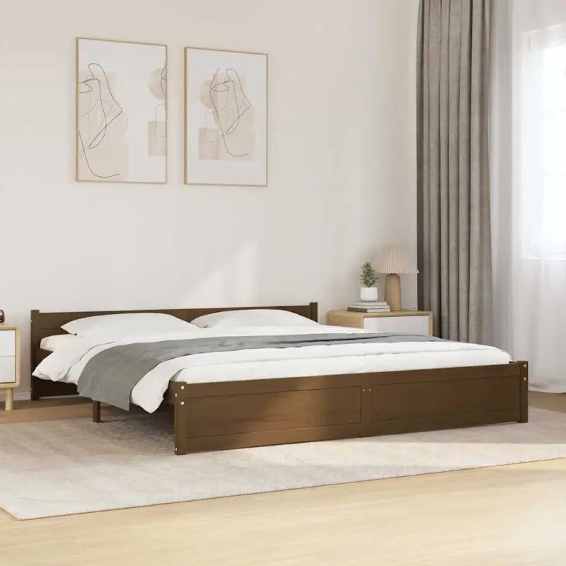 Massief hout bedframe van massief grenenhout met levering bevat - Honingbruin / 200 x 200 cm - Bedden & bedframes