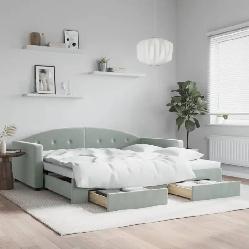 Massief hout dagbed met modern ontwerp voor woonkamer en slaapkamer - Lichtgrijs / 100 x 200 cm / met onderschuifbed