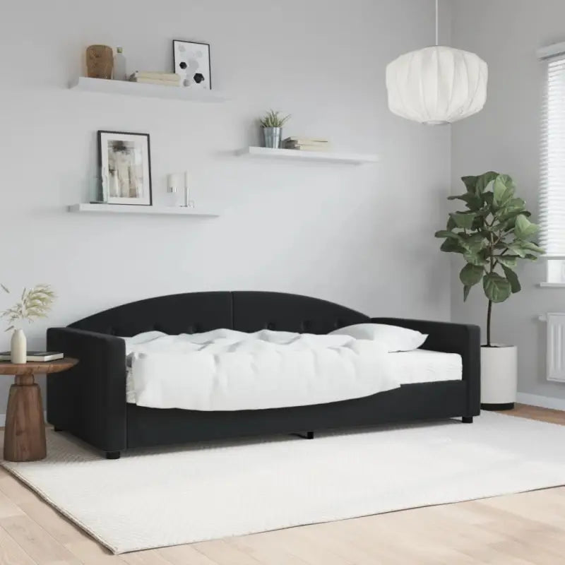 Massief hout dagbed met modern ontwerp voor woonkamer en slaapkamer - Zwart / 90 x 200 cm / met matras - Bedden &