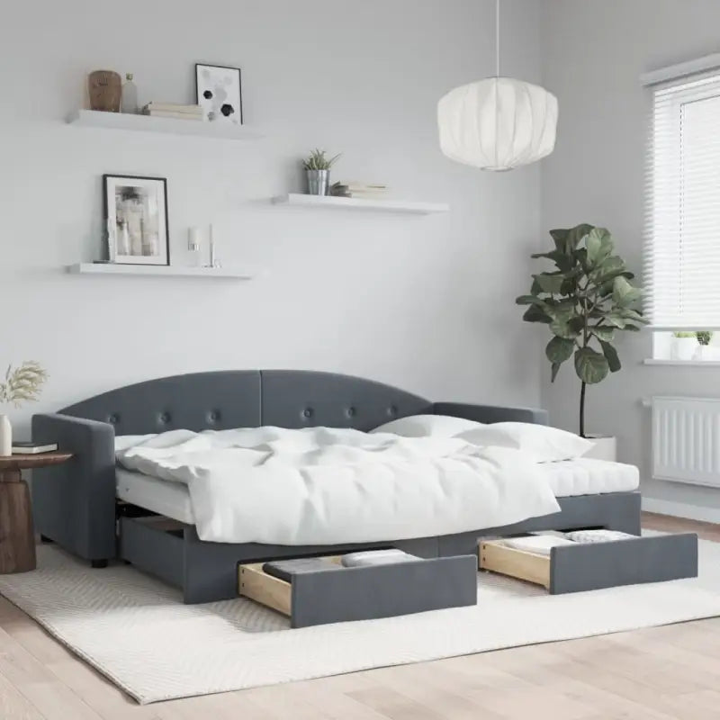 Massief hout dagbed met modern ontwerp voor woonkamer en slaapkamer - Donkergrijs / 80 x 200 cm / met onderschuifbed