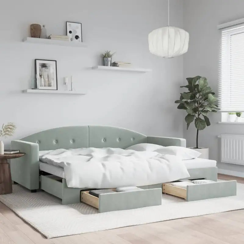 Massief hout dagbed met modern ontwerp voor woonkamer en slaapkamer - Lichtgrijs / 80 x 200 cm / met onderschuifbed